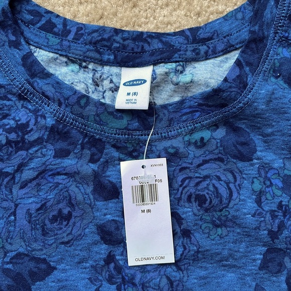 NWT Old Navy Girls Blue Floral Cropped Short Sleeve Top Size M - Picture 2 of 3